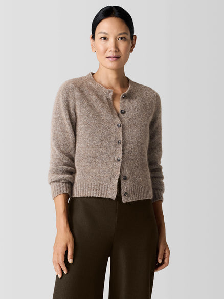 Eileen Fisher Mohair Plush Mélange Crew Neck Cardigan