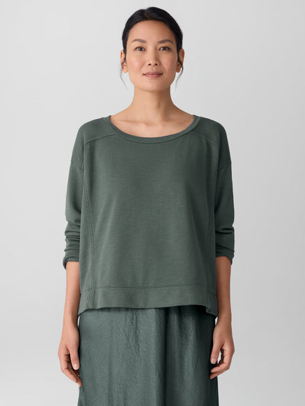 Eileen Fisher Garment-Dyed Organic Cotton Terry Box-Top