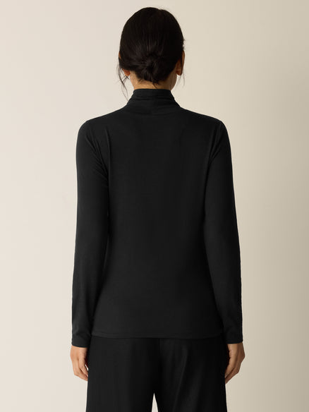 Eileen Fisher Sheer Cotton Blend Knit Turtleneck Top