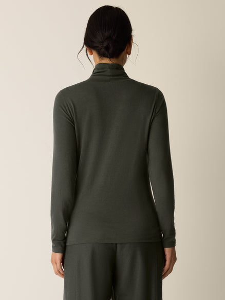 Eileen Fisher Sheer Cotton Blend Knit Turtleneck Top