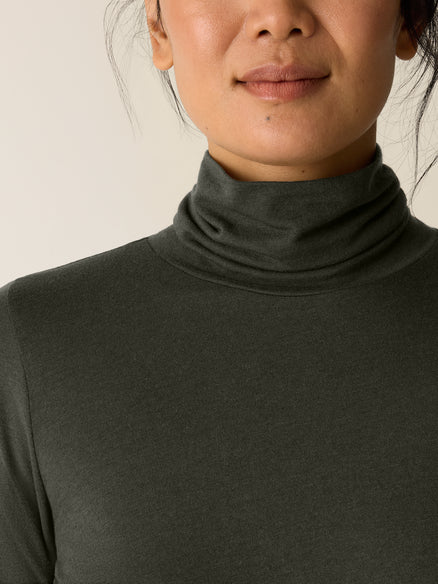 Eileen Fisher Sheer Cotton Blend Knit Turtleneck Top