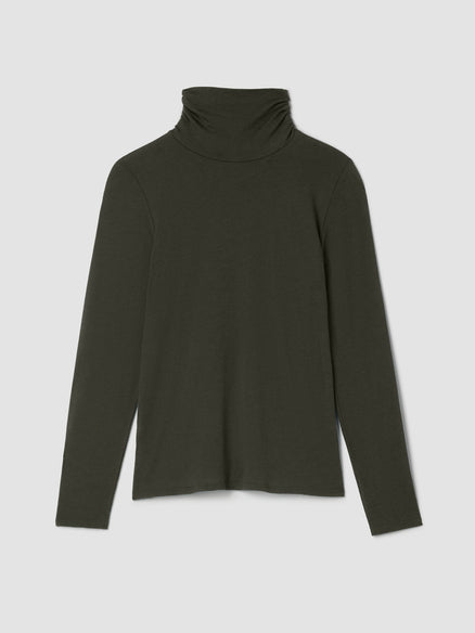 Eileen Fisher Sheer Cotton Blend Knit Turtleneck Top