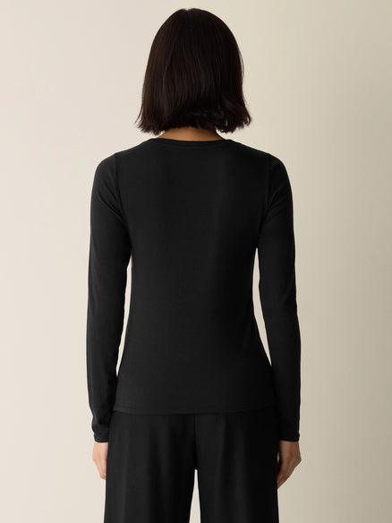 Eileen Fisher Sheer Cotton Blend Knit Round Neck Tee