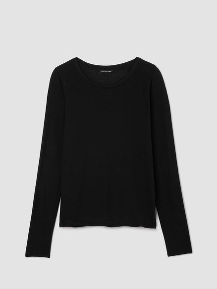 Eileen Fisher Sheer Cotton Blend Knit Round Neck Tee