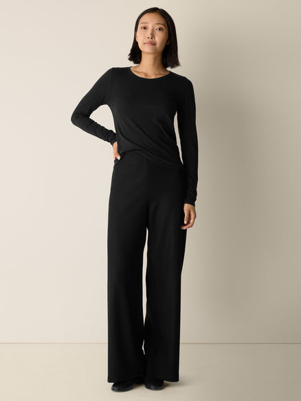 Eileen Fisher Sheer Cotton Blend Knit Round Neck Tee