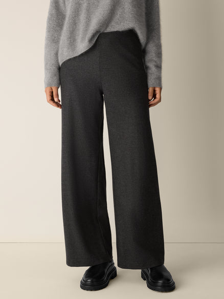 Eileen Fisher Mélange Boiled Wool Jersey Wide-Leg Pant in Regenerative Wool