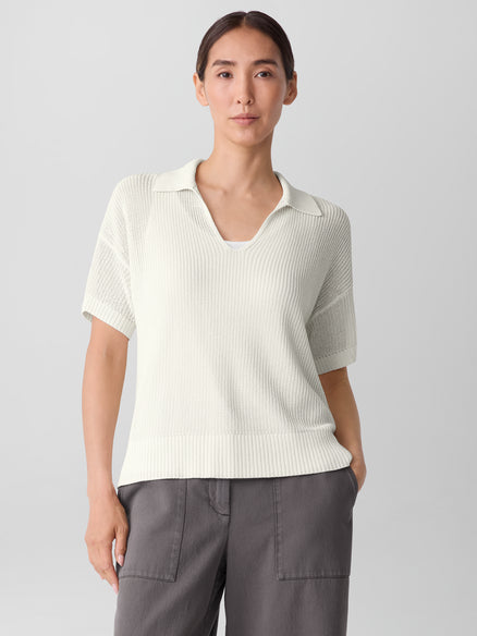 Eileen Fisher Cotton Silk Cord Split Neck Top