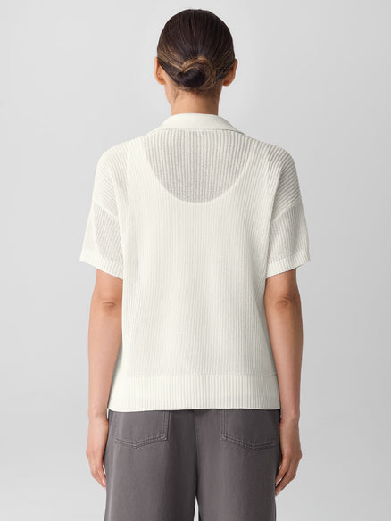 Eileen Fisher Cotton Silk Cord Split Neck Top