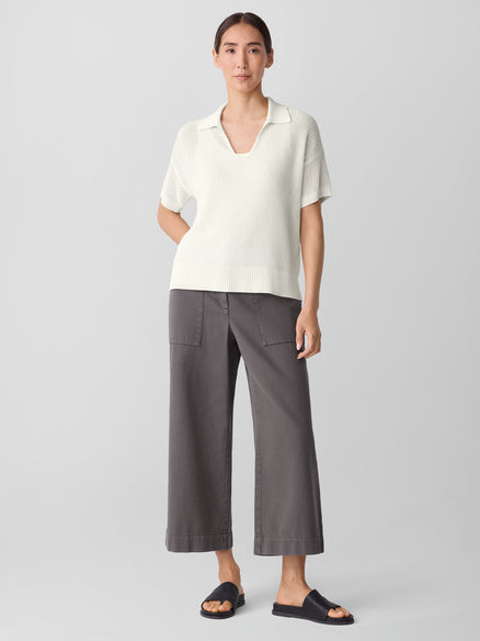 Eileen Fisher Cotton Silk Cord Split Neck Top