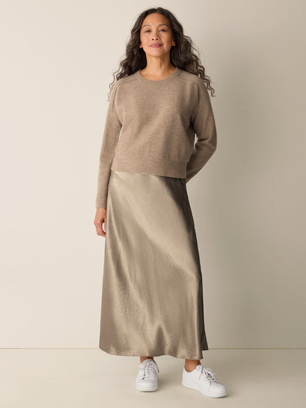Eileen Fisher Fine Felted Wool Crew Neck Short Top in Regenerative Wool