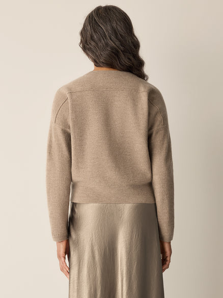 Eileen Fisher Fine Felted Wool Crew Neck Short Top in Regenerative Wool