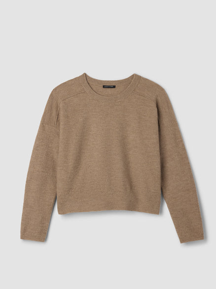 Eileen Fisher Fine Felted Wool Crew Neck Short Top in Regenerative Wool