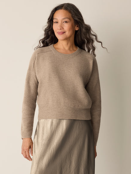 Eileen Fisher Fine Felted Wool Crew Neck Short Top in Regenerative Wool