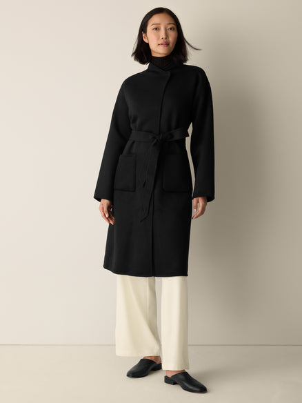 Eileen Fisher Lustrous Wool High Collar Coat