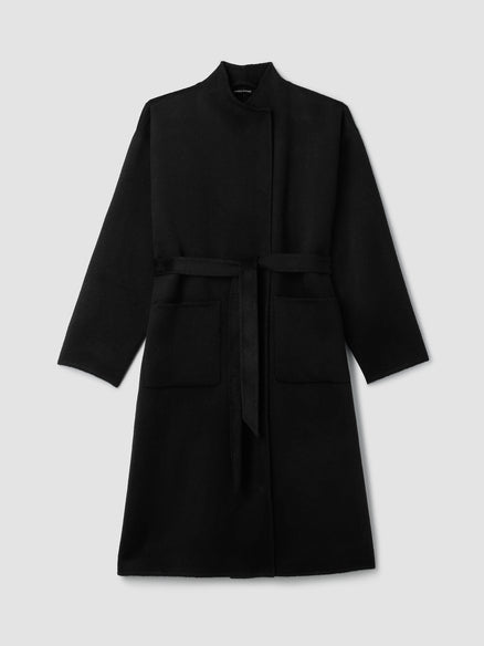Eileen Fisher Lustrous Wool High Collar Coat
