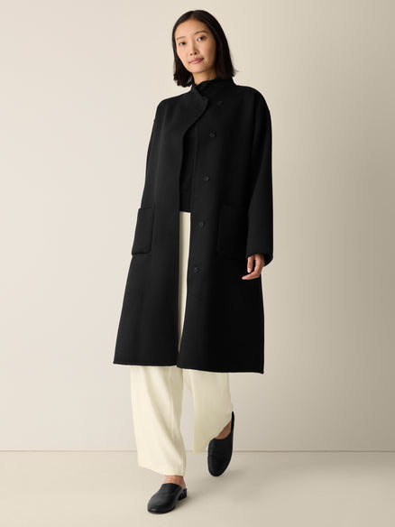 Eileen Fisher Lustrous Wool High Collar Coat