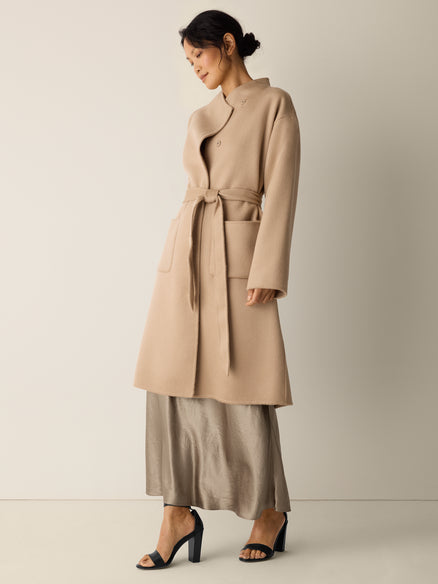 Eileen Fisher Lustrous Wool High Collar Coat