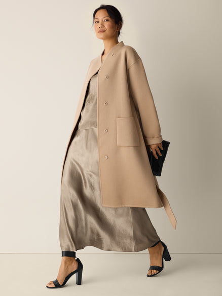 Eileen Fisher Lustrous Wool High Collar Coat