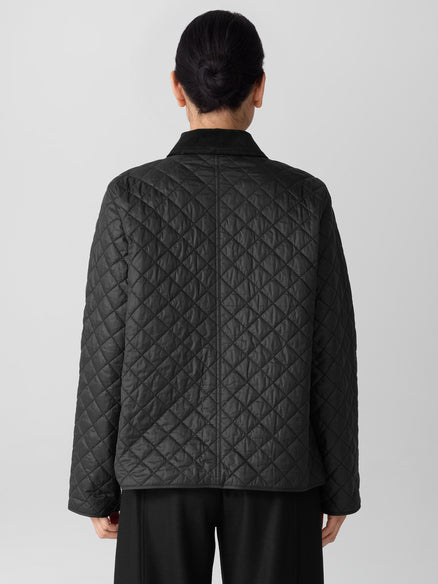 Eileen Fisher Eggshell Recycled Nylon Quilted Classic Collar Jacket