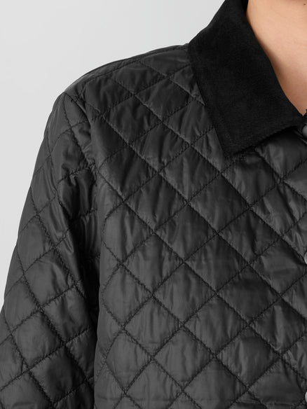 Eileen Fisher Eggshell Recycled Nylon Quilted Classic Collar Jacket