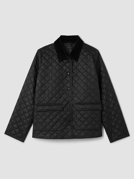 Eileen Fisher Eggshell Recycled Nylon Quilted Classic Collar Jacket