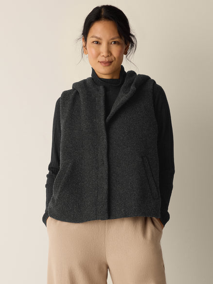 Eileen Fisher Cozy Recycled Wool Boucle Hooded Vest