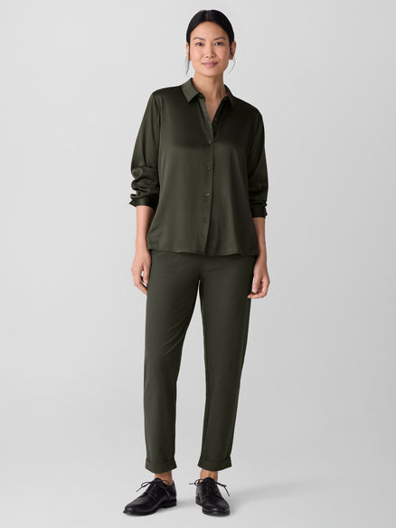 Eileen Fisher Stretch Silk Charmeuse Classic Collar Shirt