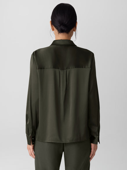 Eileen Fisher Stretch Silk Charmeuse Classic Collar Shirt