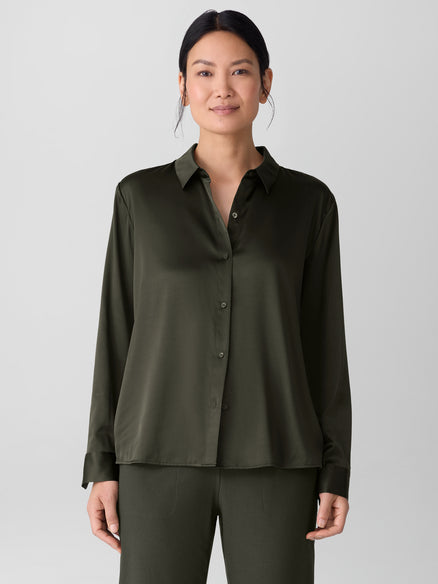 Eileen Fisher Stretch Silk Charmeuse Classic Collar Shirt