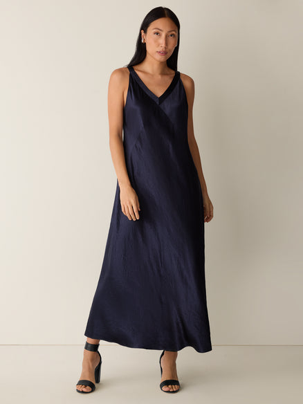 Eileen Fisher Textured Satin V-Neck Dress