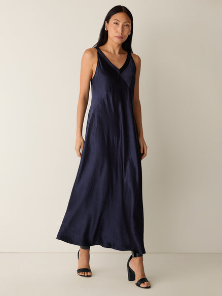Eileen Fisher Textured Satin V-Neck Dress