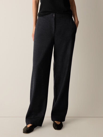 Eileen Fisher Mélange Felted Wool Jersey Full-Length Straight Trouser in Regenerative Wool