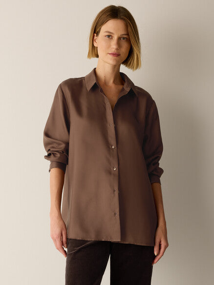 Eileen Fisher Silk Twill Classic Collar Shirt