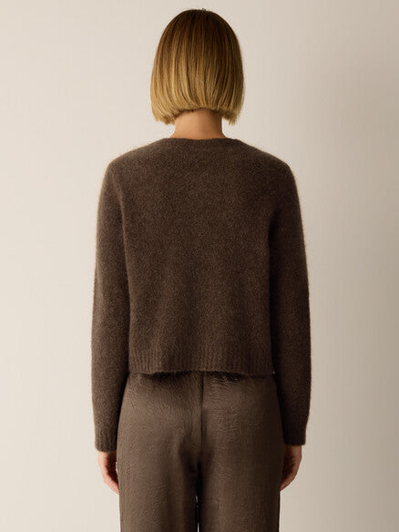 Eileen Fisher Mohair Plush Mélange Crew Neck Cardigan
