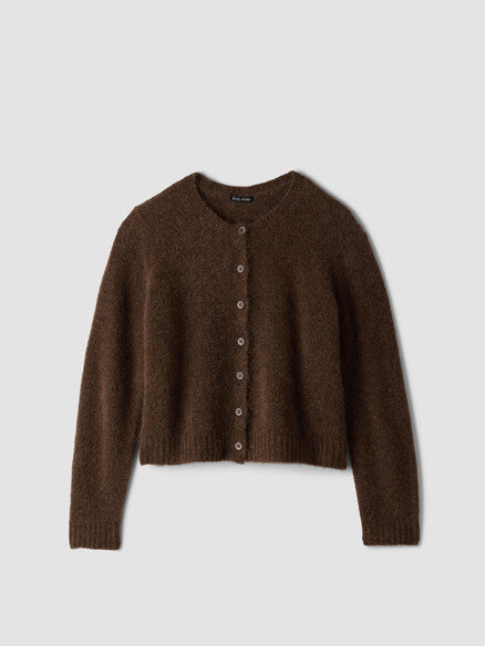 Eileen Fisher Mohair Plush Mélange Crew Neck Cardigan