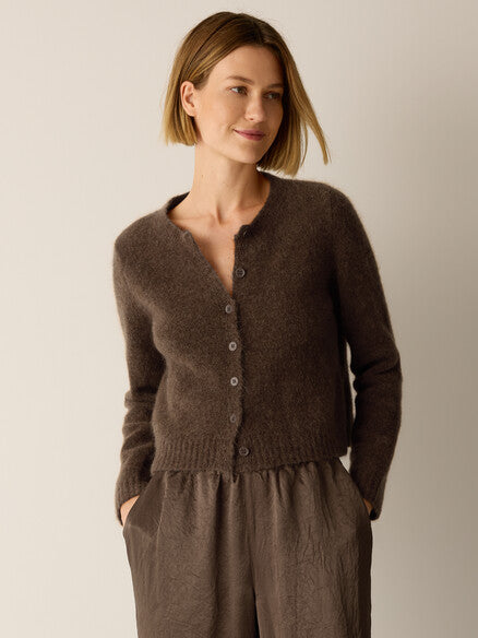 Eileen Fisher Mohair Plush Mélange Crew Neck Cardigan