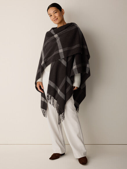 Eileen Fisher Soft Wool Plaid Serape