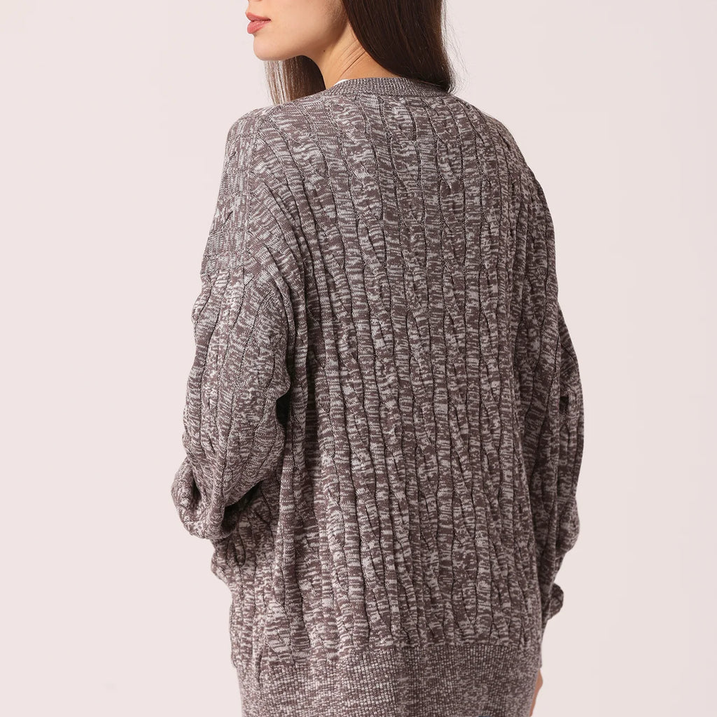 Minnie Rose Cotton Oversized Marled Cable Cardigan