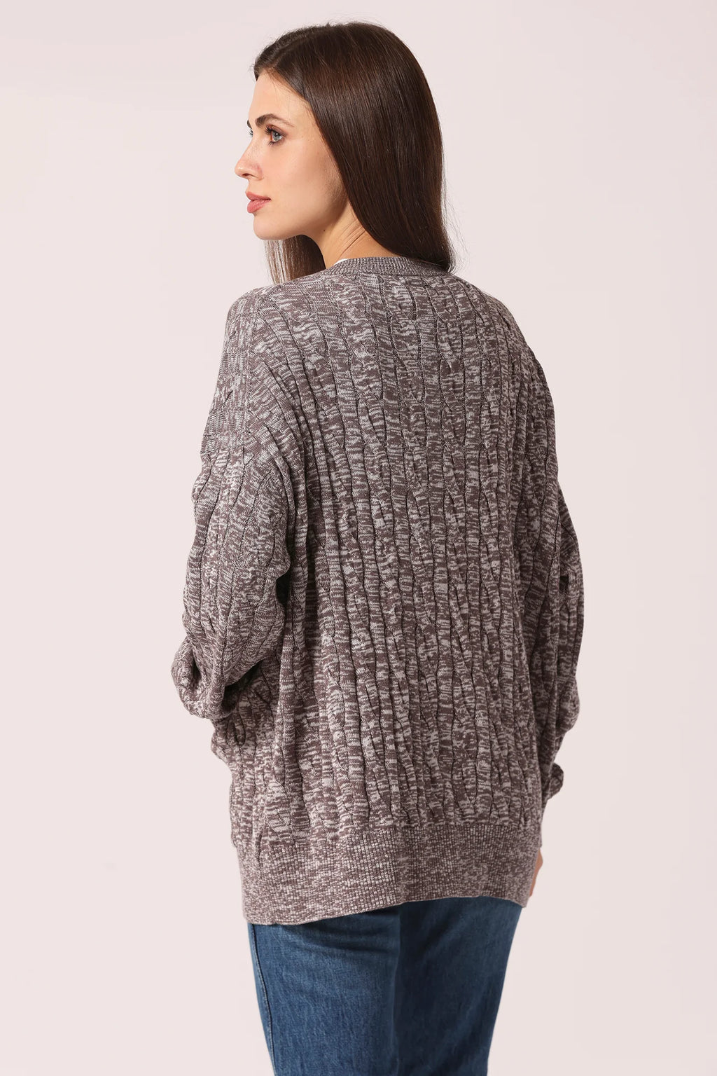 Minnie Rose Cotton Oversized Marled Cable Cardigan