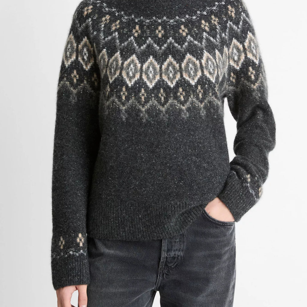 Vince Fair Isle Donegal Cashmere Turtleneck Sweater