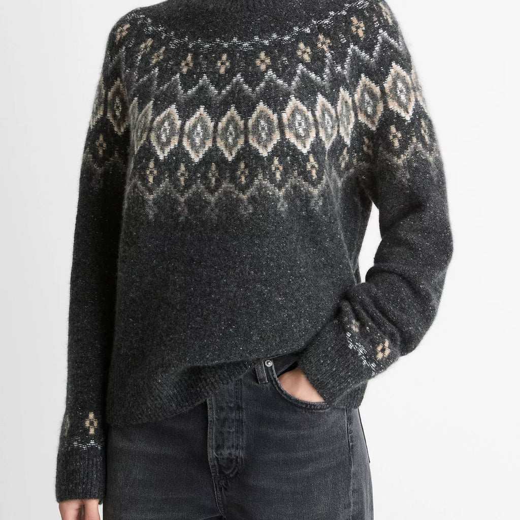 Vince Fair Isle Donegal Cashmere Turtleneck Sweater