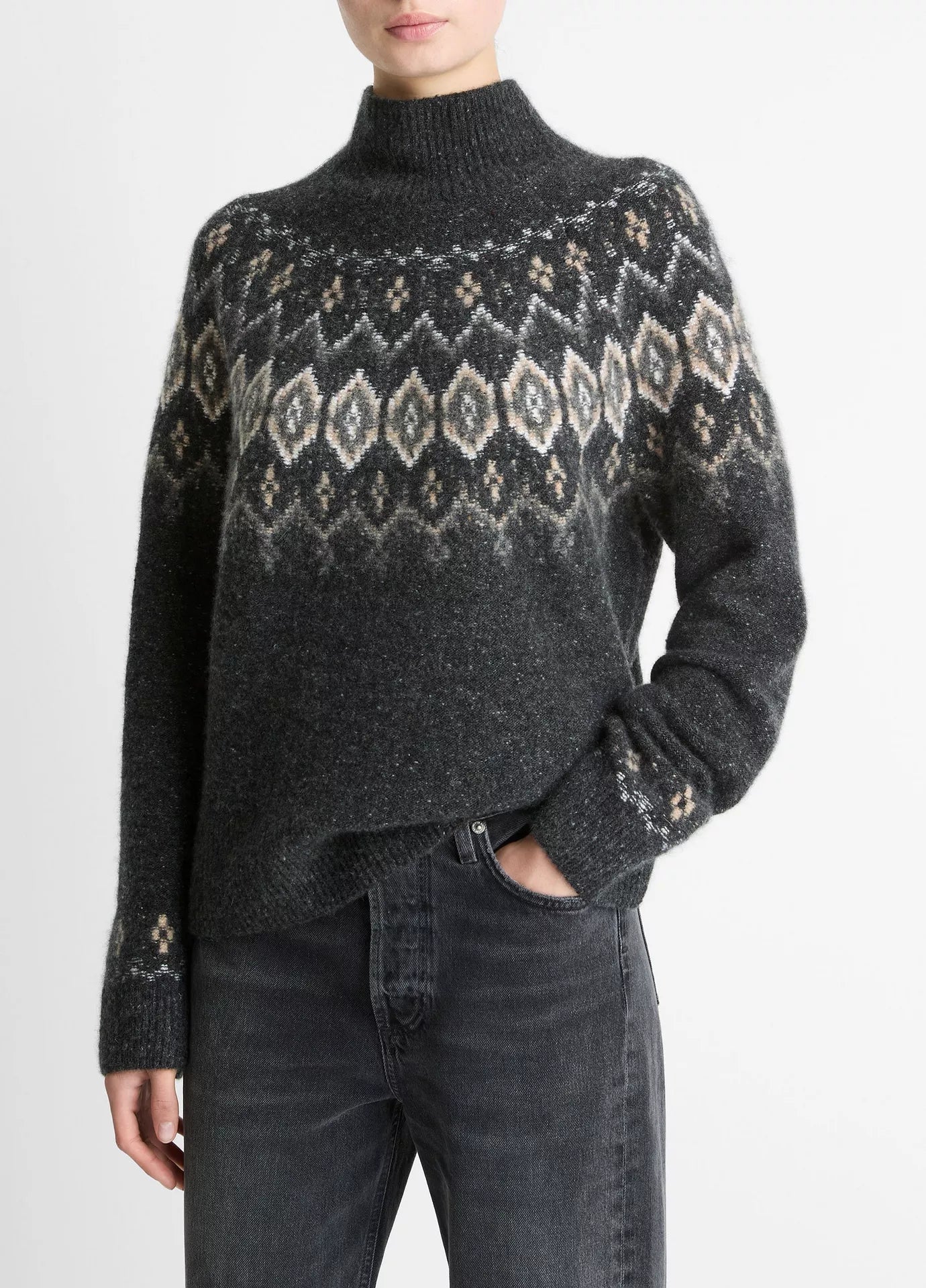 Vince Fair Isle Donegal Cashmere Turtleneck Sweater