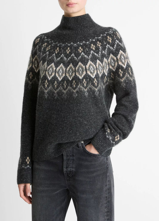 Vince Fair Isle Donegal Cashmere Turtleneck Sweater