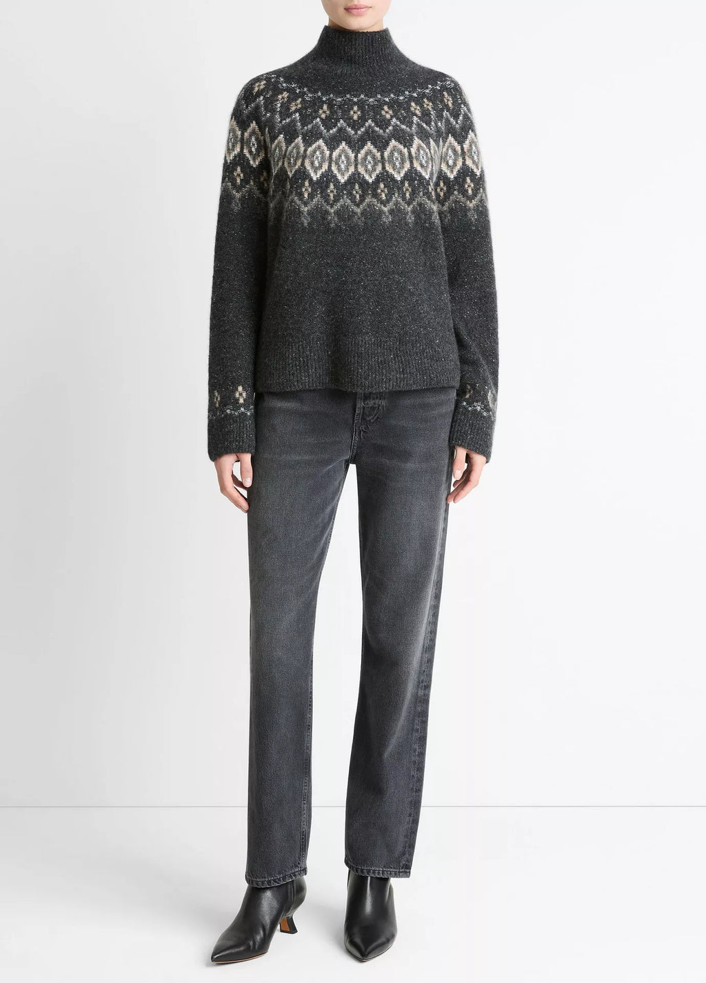 Vince Fair Isle Donegal Cashmere Turtleneck Sweater