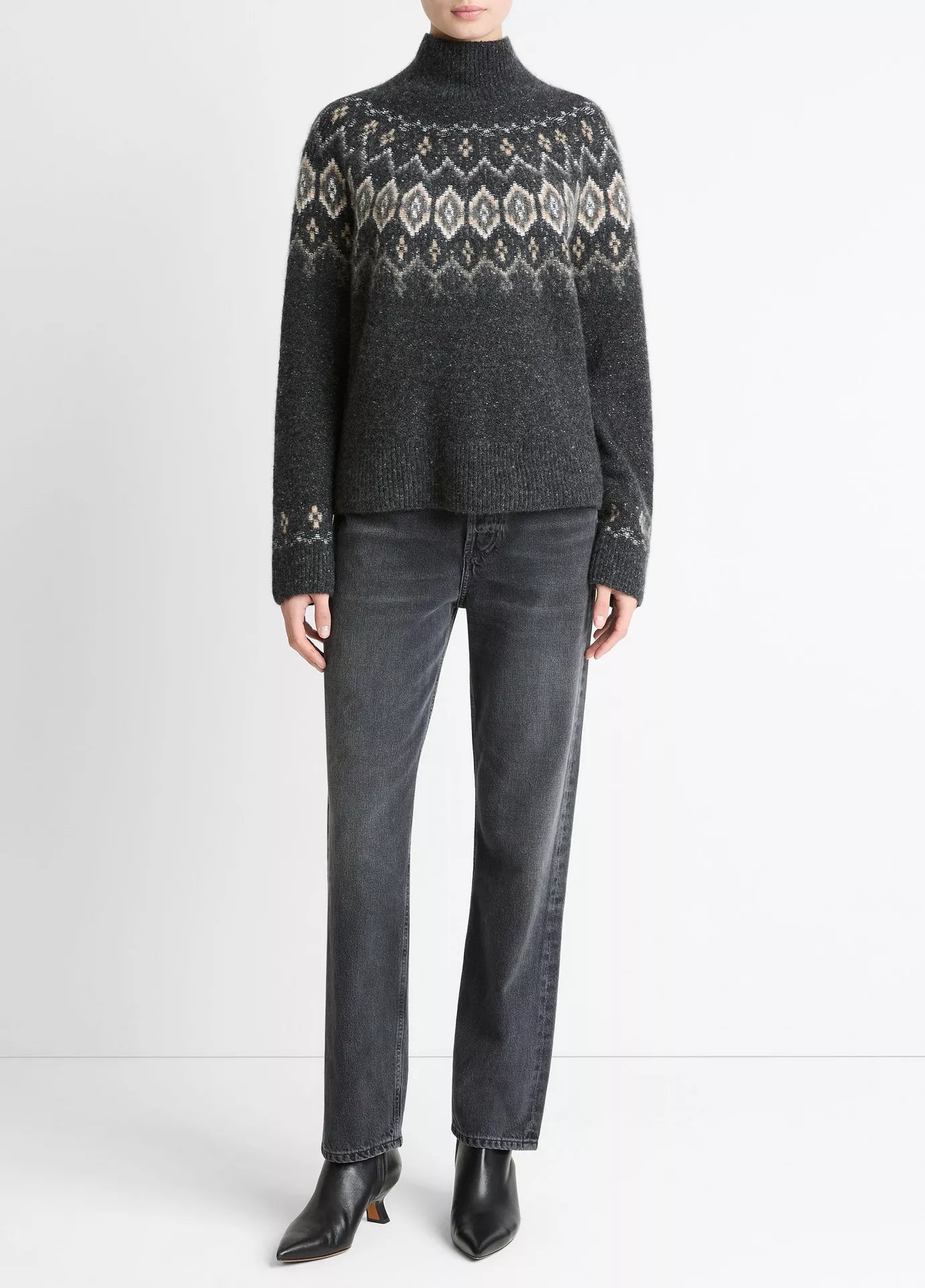 Vince Fair Isle Donegal Cashmere Turtleneck Sweater