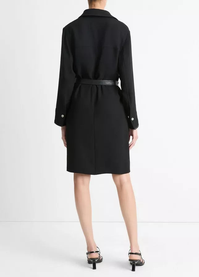 Vince Faux Leather-Trim Shirt Dress