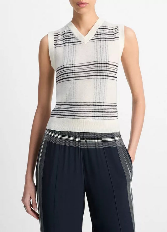 Vince Featherweight Plaid Wool Sweater Vest