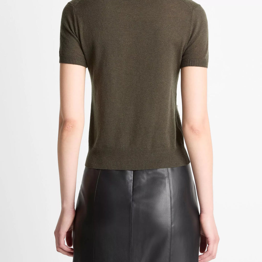 Vince Hand-Cut Argyle Wool-Blend Short-Sleeve Sweater