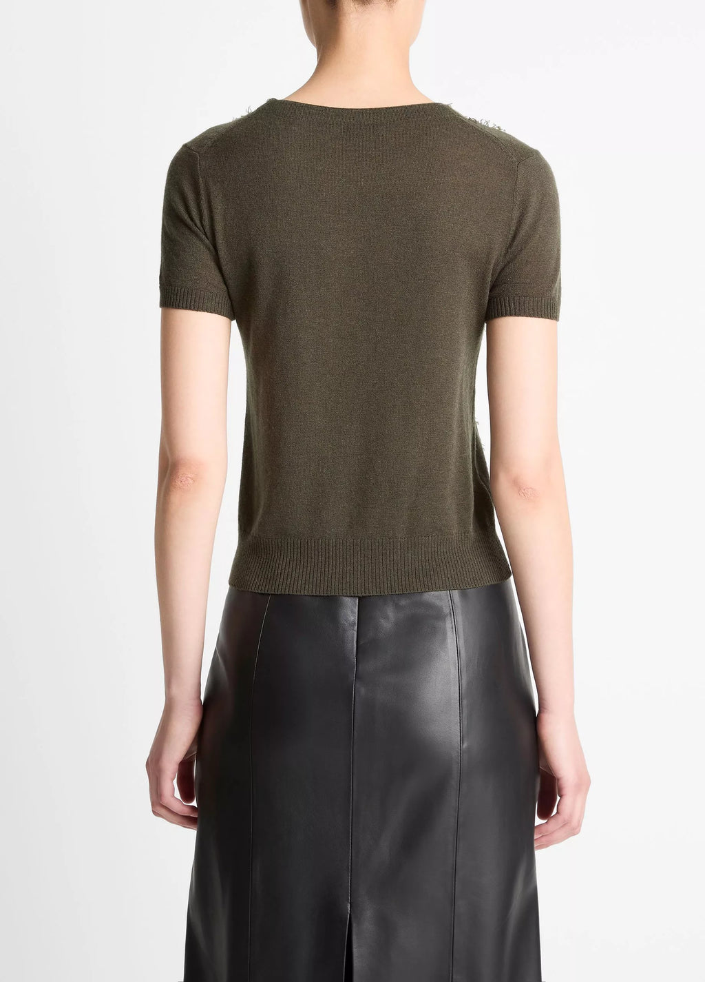 Vince Hand-Cut Argyle Wool-Blend Short-Sleeve Sweater