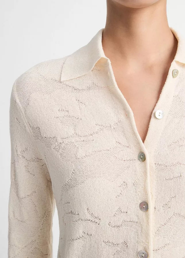 Vince Italian Cotton-Blend Textured Floral Button-Up Shirt